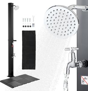 Doccia solare - Doccia da giardino/doccia esterna - Serbatoio da 35 L - Altezza 216 cm - Miscelatore acqua calda/fredda - Con piastra di base - Doccia per i piedi - Nero