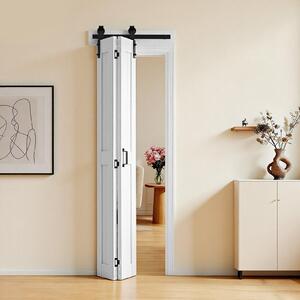 Porta scorrevole pieghevole - Porta scorrevole interna in stile porta da fienile - 60,9 x 213,4 cm - MDF - Con set di ferramenta - Design salvaspazio con telaio a H - Per camera da letto e soggiorno - Bianco