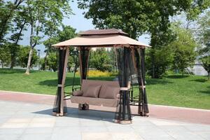 Giardini del Re Dondolo da Giardino 3 Posti Reclinabile a Letto con Copertura e Zanzariere in Acciaio Dimensioni 155x235x240h cm colore Beige - Harem