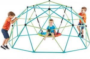 Cupola di arrampicata geometrica larga 305 cm con altalena a piastre - struttura di arrampicata portante da 453 kg - attrezzatura da gioco all'aperto per bambini da 3 a 10 anni - parco giochi da giardino