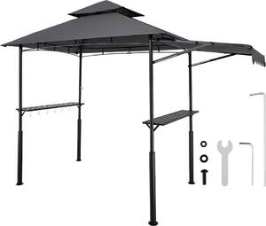 Padiglione per barbecue 2430x1500x500 mm - Tettoia per barbecue per uso esterno - Gazebo per barbecue a 2 livelli - Padiglione da giardino a doppio tetto con tenda aggiuntiva - Ideale per patii, cortili e giardini