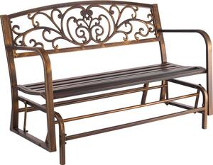 Panca da giardino 127 cm - Panche da giardino - Panca da giardino con struttura in metallo - Portata 250 kg - Panca da balcone con braccioli - Acciaio al carbonio bronzo antico - Panca per giardino, parco, cortile, patio