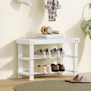 DecHome Panca Scarpiera 2 Ripiani in Bamb Dimensioni 70x28x45 cm colore Bianco