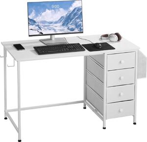 Scrivania - Scrivania per computer - Piano del tavolo 120 x 50 cm - Cassetti in tessuto - Capacità di carico 99 kg - Ganci portaoggetti - Per l'ufficio domestico - Bianco