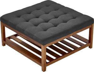 Tavolino quadrato (875x875x445 mm) con ripiano - Pouf in legno massiccio con rivestimento solido - Poggiapiedi in lino per camera da letto e soggiorno, 181,44 kg - Grigio scuro