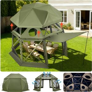 Gazebo a cupola pop-up - Gazebo da giardino/tenda per feste - 3,96 x 3,96 m - Per 10-12 persone - Tetto rimovibile - Ventilazione a 360° - Protezione UV - Con borsa per il trasporto - Verde