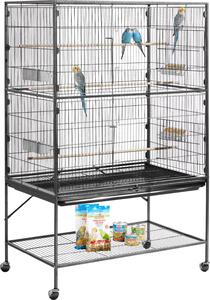 Gabbia per uccelli Voliera - Gabbia a stelo 93 x 58 x 151 cm - Ferro battuto - Con posatoi - Con ciotola di alimentazione e ciotole in plastica - Per cacatua, canarino, parrocchetto