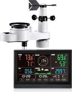 Stazione meteorologica 5-in-1 con display da 7,5 pollici, sensore solare esterno, pluviometro - Per previsioni del tempo, visualizzazione della temperatura, umidità, velocità e direzione del vento - Non è necessaria la WLAN