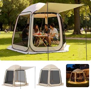 Gazebo pieghevole Partyzelt - Gazebo pop-up 3,05 x 2,80 m - Tenda da sole estensibile - Con pareti laterali - Per 4-8 persone - Borsa per il trasporto inclusa - Per terrazza e esterni - Beige