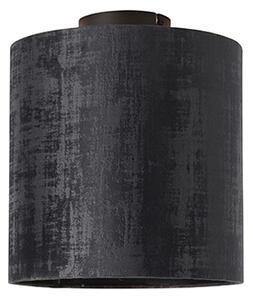 Plafoniera nero opaco paralume velluto nero 25 cm - COMBI