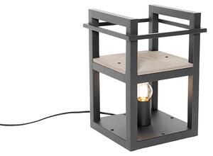 Lampada da tavolo industriale nera con legno - Cage Rack