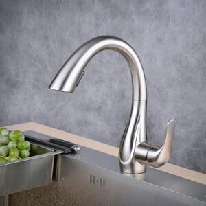 Miscelatore da cucina con doccetta estraibile, rotazione a 360°, miscelatore monocomando per lavello, finitura in nichel spazzolato, colore argento, altezza 27,4 cm (10,8 pollici)