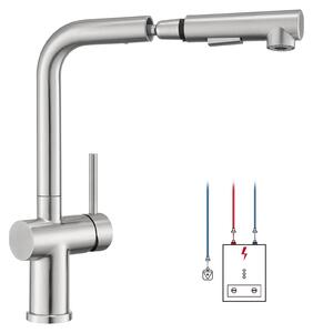 Rubinetto da cucina, doccetta estraibile, design girevole, rubinetto per bassa pressione, attacco G3/8