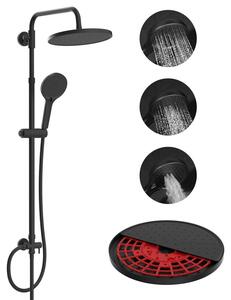 Sistema doccia con autopulizia, soffione rotondo, tubo in acciaio inossidabile, finitura nero opaco, diametro 25 cm