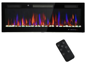 HOMCOM Camino Elettrico Parete Incasso Ultrasottile con Fiamma 3D Luminosità/Velocità Regolabile e 12 Colori Ciottoli 900/1800W | Aosom Italy