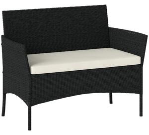 Outsunny Divano da Giardino a 2 Posti con Cuscino e Braccioli in Rattan PE e Acciaio, 100x54x80cm, Nero
