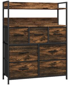 HOMCOM Cassettiera 7 Cassetti Rimovibili con 2 Ripiani Industriale in Legno e Acciaio, 79x29x101 cm, Marrone e Nero