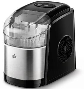 HOMCOM Macchina del Ghiaccio Autopulente da 9 Cubetti in 6-12 Minuti, in PP e Acciaio Inox, 24.2x35.3x33 cm, Nera|Aosom