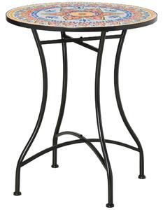 Outsunny Tavolino da Giardino, Tavolino da Caffè per Esterni con Piano in Ceramica Mosaico, Struttura in Metallo, per Balcone e Terrazzo, Ø60x71 cm, Rosso, Blu, Bianco | Aosom Italy