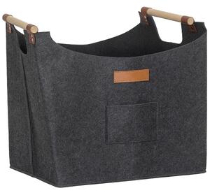 Outsunny Borsa in Feltro Portalegna da Interno con Manici in Legno, Capacità 15 kg, 45x32x40 cm, Grigio | Aosom Italy