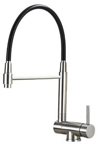 Miscelatore da cucina estraibile, orientabile a 360° e pieghevole, in acciaio inossidabile spazzolato, colore argento