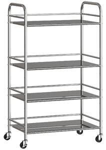 HOMCOM Carrello Multiuso a 4 Livelli con 2 Ripiani Regolabili e Bordi Rialzati, in Acciaio Inox, 60x35x100 cm | Aosom Italy