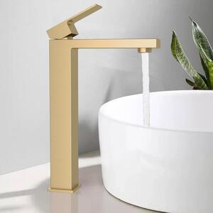 Miscelatore per lavabo, acciaio inossidabile spazzolato dorato, altezza del beccuccio 250 mm, valvola in Vetroceramica