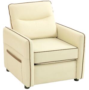HOMCOM Poltrona da Salotto Moderna con Imbottitura Spessa, Tasca Laterale e Rivestimento in Finta Pelle, Beige | Aosom Italy