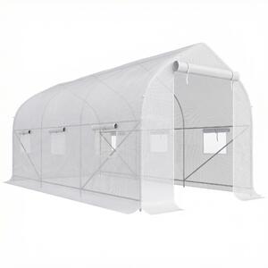 Outsunny Serra a Tunnel Anti-UV con 6 Finestre a Rete e Ingresso Arrotolabile, in Metallo e PE, 4x2x2 m, Bianco | Aosom Italy