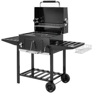 Outsunny Barbecue a Carbone a Rotelle con Griglia Regolabile e Ripiani Pieghevoli, in Acciaio e PP, 133.5x65x110 cm, Nero | Aosom Italy