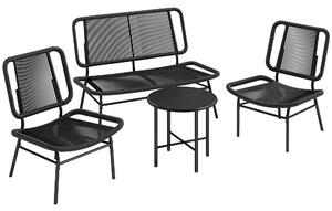 Outsunny Set Mobili Giardino Rattan 4 Pezzi, Divano Esterno con Tavolino Metallo, Nero | Aosom Italy