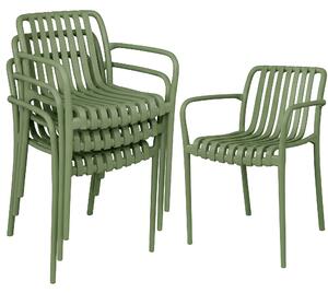 Outsunny Set di 4 Sedie da Patio Impilabili, Sedie da Pranzo da Esterno con Schienale Curvo, Seduta a Doghe e Braccioli | Aosom Italy