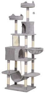 Albero per Gatti 60x50x206A cm con 4 Pali Graffiatoi Cesti Amache per 1-3 Gatti 6 kg in Peluche e Sisal Grigio Chiaro
