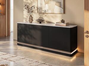 Credenza 3 ante con LED in MDF Nero ed effetto marmo Bianco - DEVIKA di Pascal MORABITO