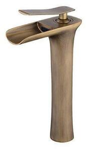 Rubinetto a cascata, stile antico, in bronzo o ottone, per lavabo, miscelatore monocomando con bocchetta a cascata