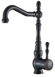 Miscelatore monocomando per lavabo, finitura nera anticata, in ottone, girevole a 360°, montaggio a foro singolo