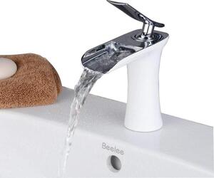 Miscelatore monocomando a cascata per lavabo, in ottone, bianco/cromato