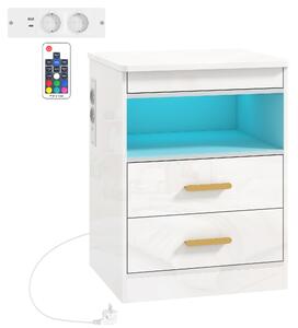 HOMCOM Comodino Moderno con Stazione di Ricarica e Illuminazione LED RGB, Bianco Lucido | Aosom Italy