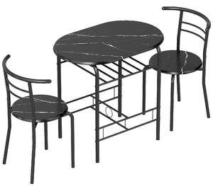 HOMCOM Set da Pranzo 3 Pezzi, Tavolo da Cucina con Sedie per 2 Persone e Ripiano, Effetto Marmo Nero | Aosom Italy