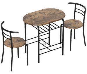 HOMCOM Set da Pranzo 3 Pezzi, Tavolo da Cucina con Sedie per 2 Persone e Ripiano, Marrone Rustico | Aosom Italy