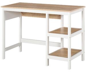 HOMCOM Scrivania per Computer Multimediale con 2 Ripiani Laterali, in MDF E1, 110x48x76 cm, Rovere Chiaro e Bianco | Aosom Italy