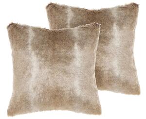 Set di 2 cuscini in acrilico marrone 45 x 45 cm boho tinta unita cerniera soggiorno camera da letto peloso Beliani