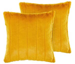 Set di 2 cuscini in poliestere giallo 45 x 45 cm Glam con cerniera in rilievo pelo soggiorno camera da letto Beliani