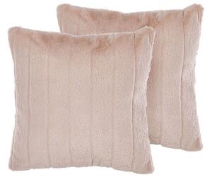 Set di 2 cuscini in poliestere rosa chiaro 45 x 45 cm Glam con cerniera in rilievo pelo soggiorno camera da letto Beliani