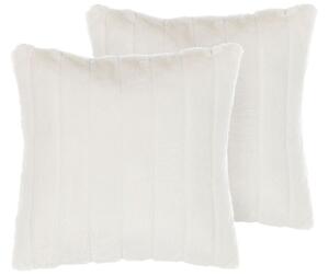 Set di 2 cuscini in poliestere bianco 45 x 45 cm Glam con cerniera in rilievo pelo soggiorno camera da letto Beliani