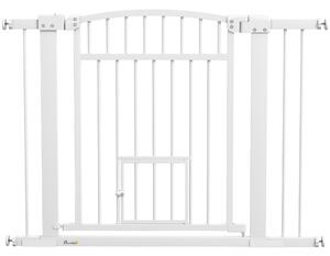 PawHut Barriera di sicurezza per cani con sistema di doppio bloccaggio, montaggio a pressione o a vite, larghezza 76-104 cm bianco