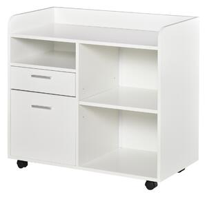 Vinsetto Supporto per stampante - Caisson d'organizzazione per Ufficio Ruotante - Dim. 80l x 40P x 72H cm in Legno Bianco
