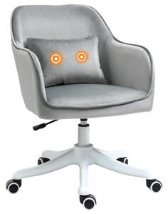 HOMCOM Poltrona da ufficio in velluto poltrona da ufficio massaggiante cuscino lombare integrato regolabile in altezza girevole a 360° grigio chiaro