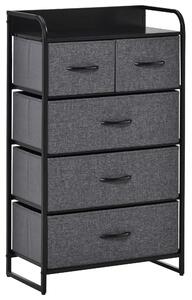 HOMCOM Cassettiera Mobiletto da Rangement 5 cassetti Pieghevoli in Tessuto 58 x 29 x 99 cm Grigio