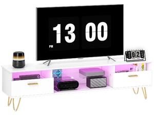 HOMCOM Mobile TV con LED RGB a 16 colori mobile televisivo per schermi da 42 a 120 pollici, 160x35x42cm, bianco | Aosom Italy